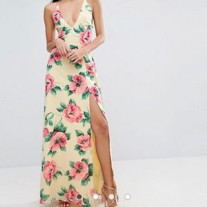 ASOS Floral Plunge Strap Back Maxi Dress